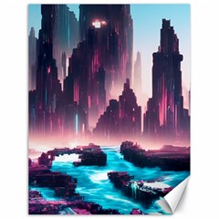 Urban City Cyberpunk River Cyber Tech Future Canvas 18  X 24  by Uceng