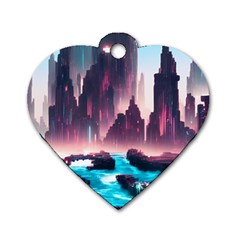 Urban City Cyberpunk River Cyber Tech Future Dog Tag Heart (one Side) by Uceng