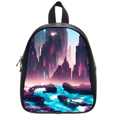 Urban City Cyberpunk River Cyber Tech Future School Bag (small) by Uceng