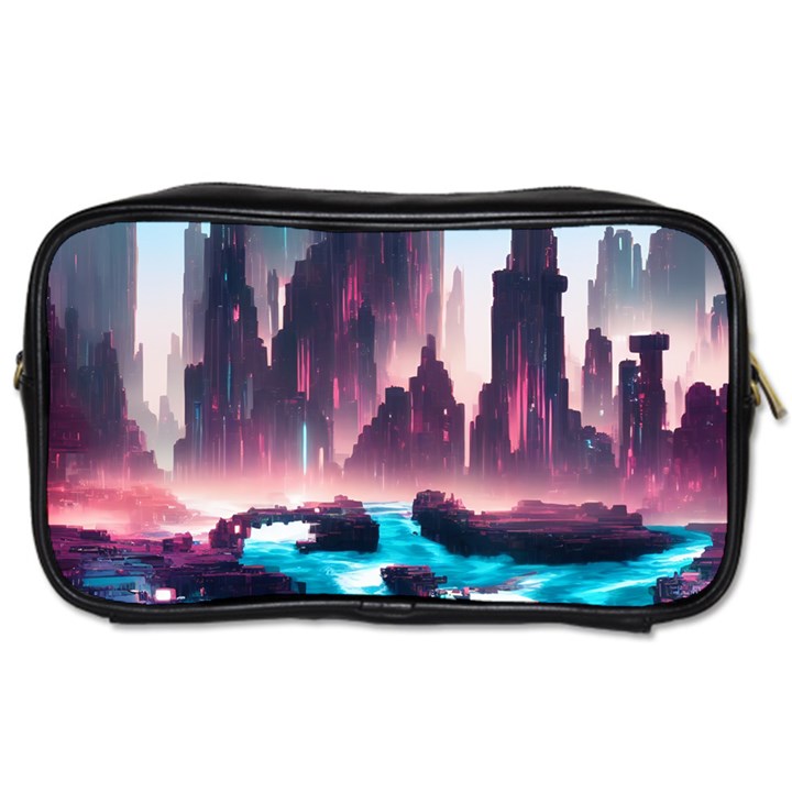 Urban City Cyberpunk River Cyber Tech Future Toiletries Bag (Two Sides)