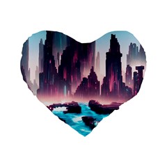 Urban City Cyberpunk River Cyber Tech Future Standard 16  Premium Heart Shape Cushions by Uceng