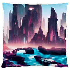 Urban City Cyberpunk River Cyber Tech Future Standard Flano Cushion Case (two Sides) by Uceng