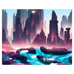 Urban City Cyberpunk River Cyber Tech Future Double Sided Flano Blanket (medium) by Uceng