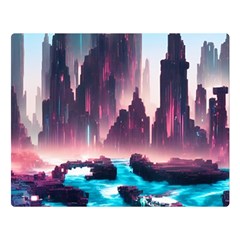 Urban City Cyberpunk River Cyber Tech Future Double Sided Flano Blanket (large) by Uceng