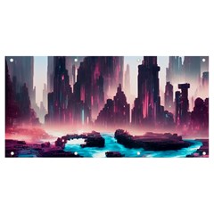 Urban City Cyberpunk River Cyber Tech Future Banner And Sign 8  X 4 