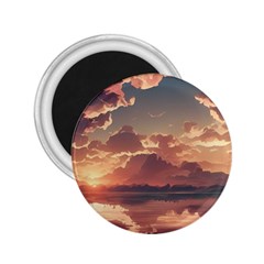 Sunset River Sky Clouds Nature Nostalgic Mountain 2 25  Magnets by Uceng