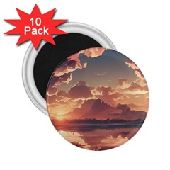 Sunset River Sky Clouds Nature Nostalgic Mountain 2 25  Magnets (10 Pack)  by Uceng