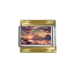 Sunset River Sky Clouds Nature Nostalgic Mountain Gold Trim Italian Charm (9mm)