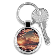 Sunset River Sky Clouds Nature Nostalgic Mountain Key Chain (round) by Uceng