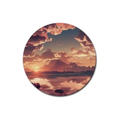 Sunset River Sky Clouds Nature Nostalgic Mountain Rubber Coaster (round) by Uceng