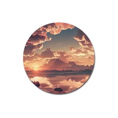 Sunset River Sky Clouds Nature Nostalgic Mountain Magnet 3  (round) by Uceng