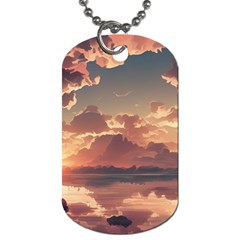 Sunset River Sky Clouds Nature Nostalgic Mountain Dog Tag (one Side) by Uceng