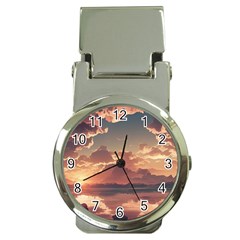 Sunset River Sky Clouds Nature Nostalgic Mountain Money Clip Watches by Uceng