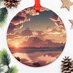 Sunset River Sky Clouds Nature Nostalgic Mountain Round Ornament (two Sides) by Uceng