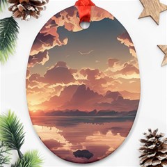 Sunset River Sky Clouds Nature Nostalgic Mountain Oval Ornament (two Sides) by Uceng