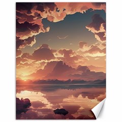 Sunset River Sky Clouds Nature Nostalgic Mountain Canvas 18  X 24  by Uceng