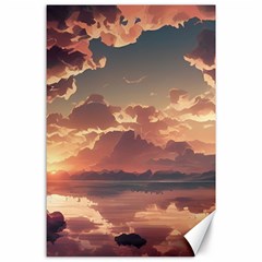 Sunset River Sky Clouds Nature Nostalgic Mountain Canvas 24  X 36  by Uceng