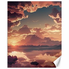 Sunset River Sky Clouds Nature Nostalgic Mountain Canvas 11  X 14  by Uceng