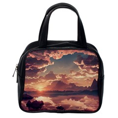 Sunset River Sky Clouds Nature Nostalgic Mountain Classic Handbag (one Side) by Uceng