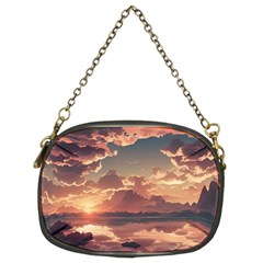 Sunset River Sky Clouds Nature Nostalgic Mountain Chain Purse (two Sides) by Uceng