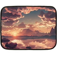 Sunset River Sky Clouds Nature Nostalgic Mountain Double Sided Fleece Blanket (mini) by Uceng