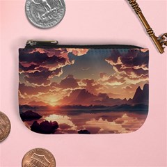 Sunset River Sky Clouds Nature Nostalgic Mountain Mini Coin Purse by Uceng