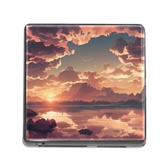 Sunset River Sky Clouds Nature Nostalgic Mountain Memory Card Reader (square 5 Slot) by Uceng