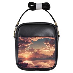 Sunset River Sky Clouds Nature Nostalgic Mountain Girls Sling Bag by Uceng