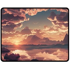 Sunset River Sky Clouds Nature Nostalgic Mountain Fleece Blanket (medium) by Uceng