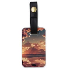 Sunset River Sky Clouds Nature Nostalgic Mountain Luggage Tag (one Side) by Uceng