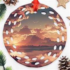 Sunset River Sky Clouds Nature Nostalgic Mountain Ornament (round Filigree) by Uceng