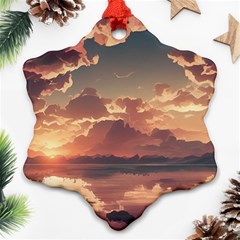 Sunset River Sky Clouds Nature Nostalgic Mountain Ornament (snowflake) by Uceng