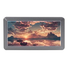 Sunset River Sky Clouds Nature Nostalgic Mountain Memory Card Reader (mini) by Uceng