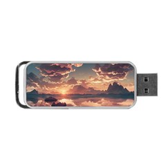 Sunset River Sky Clouds Nature Nostalgic Mountain Portable Usb Flash (one Side) by Uceng