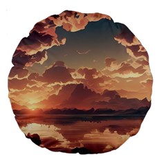 Sunset River Sky Clouds Nature Nostalgic Mountain Large 18  Premium Round Cushions by Uceng