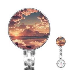 Sunset River Sky Clouds Nature Nostalgic Mountain Stainless Steel Nurses Watch by Uceng