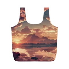 Sunset River Sky Clouds Nature Nostalgic Mountain Full Print Recycle Bag (m) by Uceng