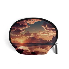 Sunset River Sky Clouds Nature Nostalgic Mountain Accessory Pouch (small) by Uceng