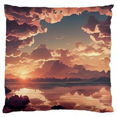 Sunset River Sky Clouds Nature Nostalgic Mountain Standard Flano Cushion Case (two Sides) by Uceng