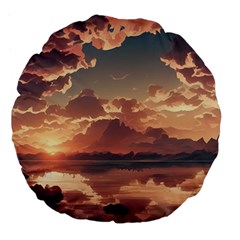 Sunset River Sky Clouds Nature Nostalgic Mountain Large 18  Premium Flano Round Cushions by Uceng