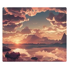 Sunset River Sky Clouds Nature Nostalgic Mountain Double Sided Flano Blanket (small) by Uceng