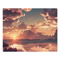 Sunset River Sky Clouds Nature Nostalgic Mountain Double Sided Flano Blanket (large) by Uceng