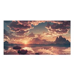 Sunset River Sky Clouds Nature Nostalgic Mountain Satin Shawl 45  X 80  by Uceng