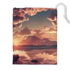 Sunset River Sky Clouds Nature Nostalgic Mountain Drawstring Pouch (5xl) by Uceng