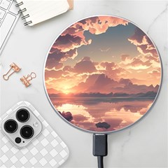 Sunset River Sky Clouds Nature Nostalgic Mountain Wireless Charger by Uceng