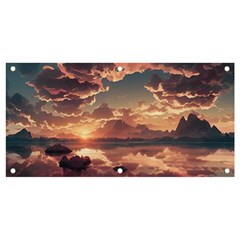 Sunset River Sky Clouds Nature Nostalgic Mountain Banner And Sign 4  X 2 