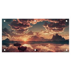 Sunset River Sky Clouds Nature Nostalgic Mountain Banner And Sign 6  X 3  by Uceng