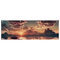 Sunset River Sky Clouds Nature Nostalgic Mountain Banner And Sign 9  X 3  by Uceng