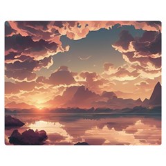 Sunset River Sky Clouds Nature Nostalgic Mountain Flano Blanket (medium) by Uceng