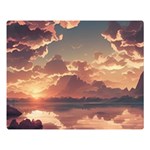 Sunset River Sky Clouds Nature Nostalgic Mountain Flano Blanket (Large) 80 x60  Blanket Front